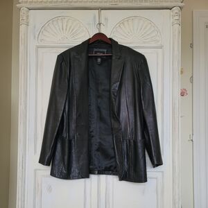 Black Leather Claiborne Coat mens 46 regular out door warm adventure jacket